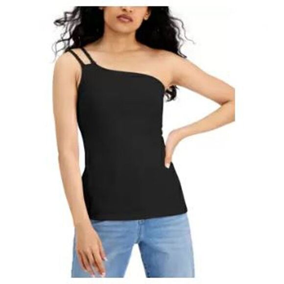 INC International Concepts One-Shoulder Top In Deep Black XL - Picture 2 of 3